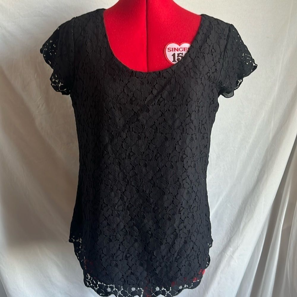2/$10 Le Chateau Black Lace Short Sleeve Top